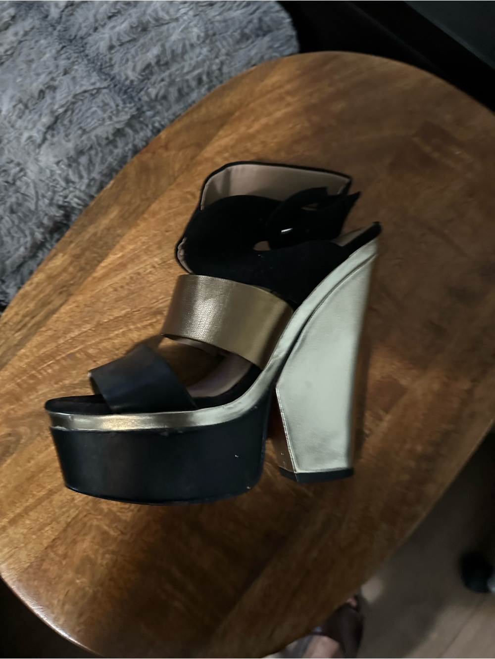 Paris Hilton Black and Gold Platform High Heel Sandal